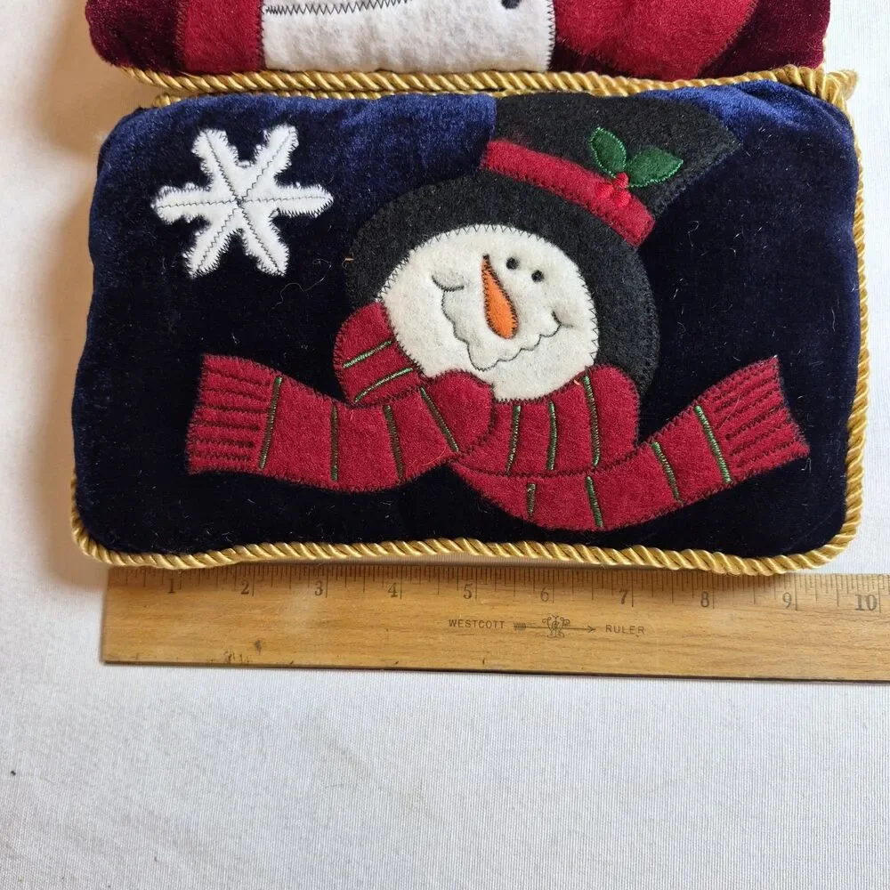 Christmas Snowman Velvet/Felt Hanging Mini Pillows Lot Of 2 Gold Rope Trim